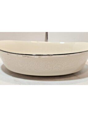 Vtg Lenox Moonspun Ivory 10" Oval Serving Bowl White Flowers Center & Rim